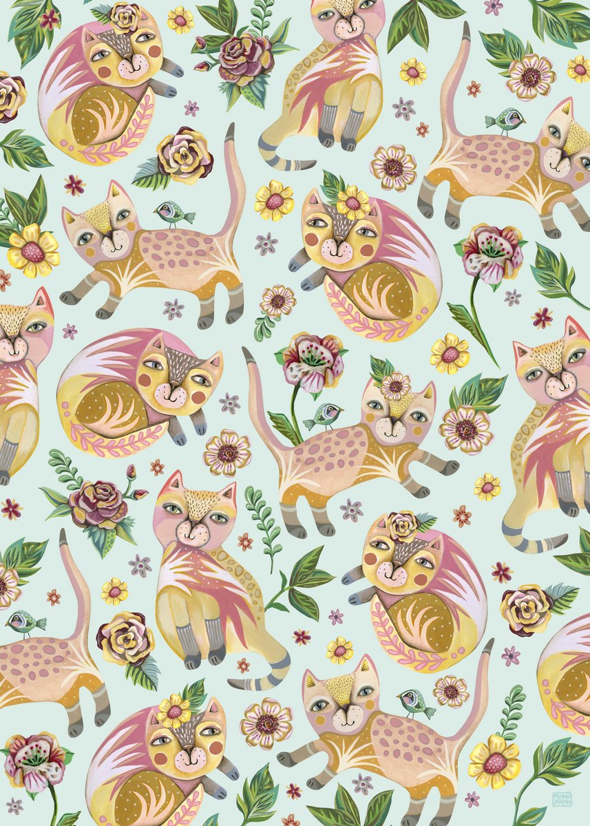 Kitty Flower Tea-Towel