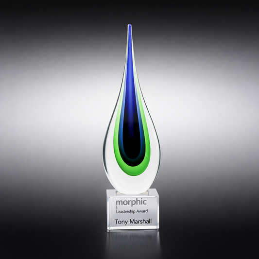 Blue & green Drop on Crystal Base