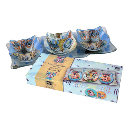 Cat & Owl Tray Set