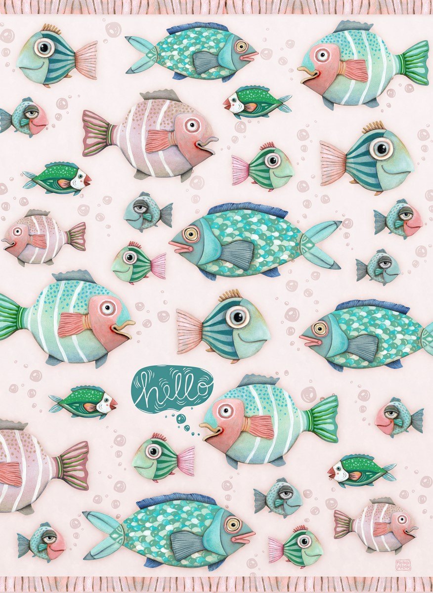 Hello Fish Tea-Towel