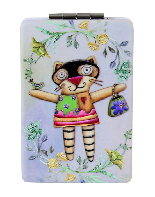 Cat With Purse Compact Mirror