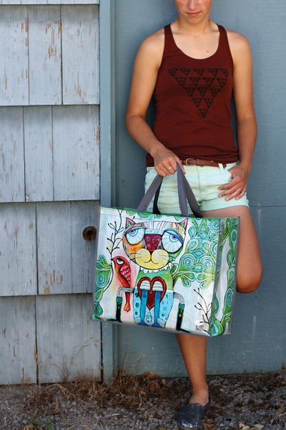 Cat with Bird Shopper/Beach Bag