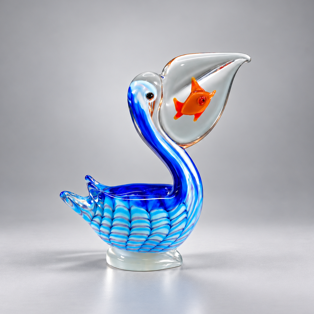 Pelican With Fish Light Blue
