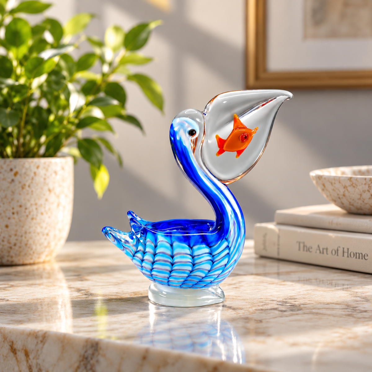 Pelican With Fish Light Blue