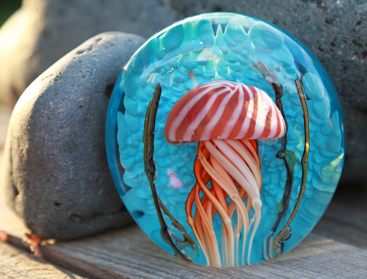 Jelly Fish Blue & Red Paperweight