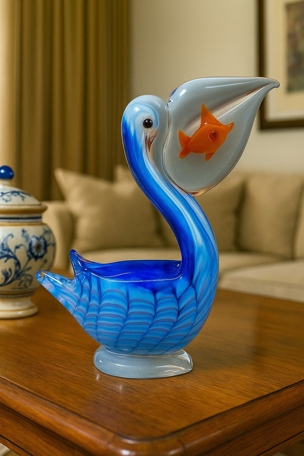 Pelican With Fish Light Blue