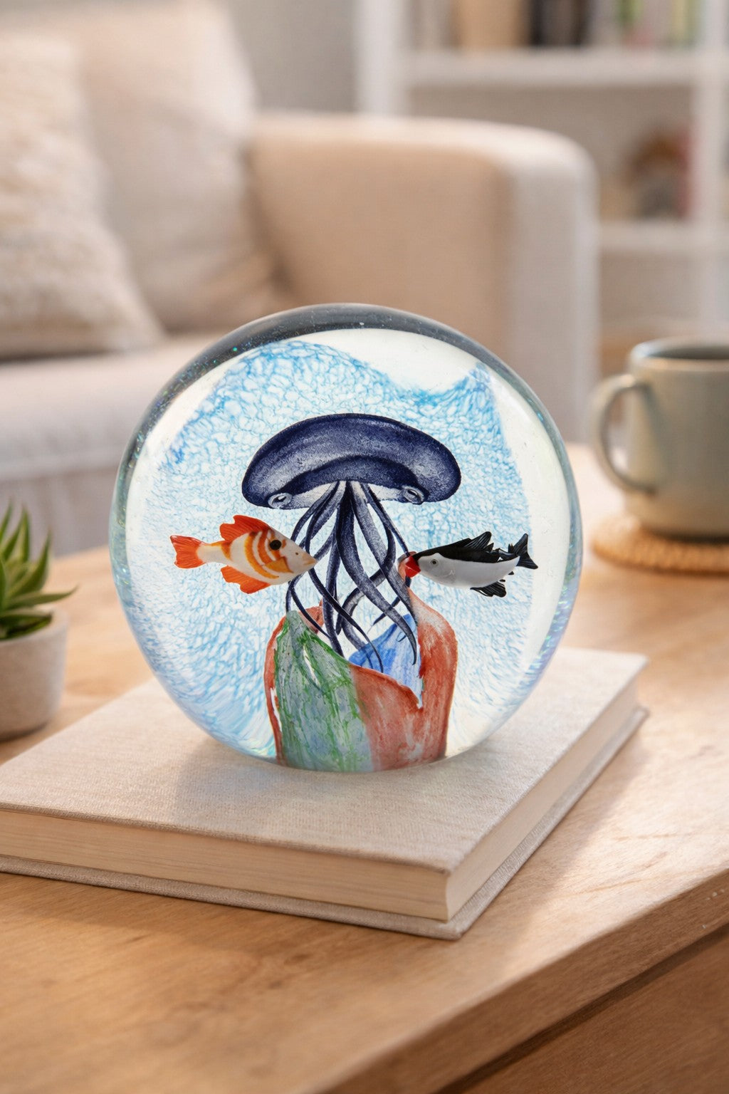 Jelly Fish Paperweight With Fish