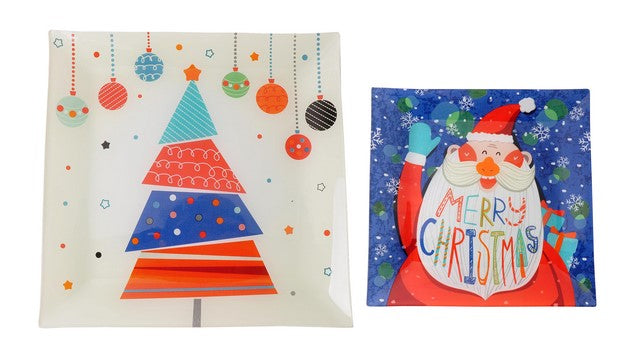 Santa-Tree Set of 2 Glass Plates