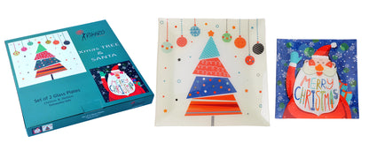 Santa-Tree Set of 2 Glass Plates