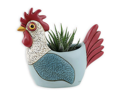 Rooster Light Blue Planter