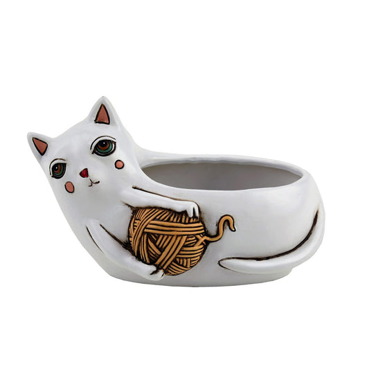White Cat With Yarn Planter